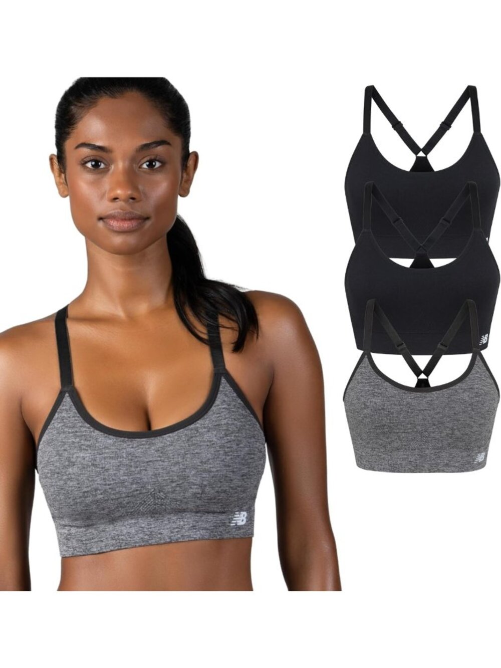 Seamless Women's Sports Bra 3 Pack, Medium Impact, Removable Pads, Workout